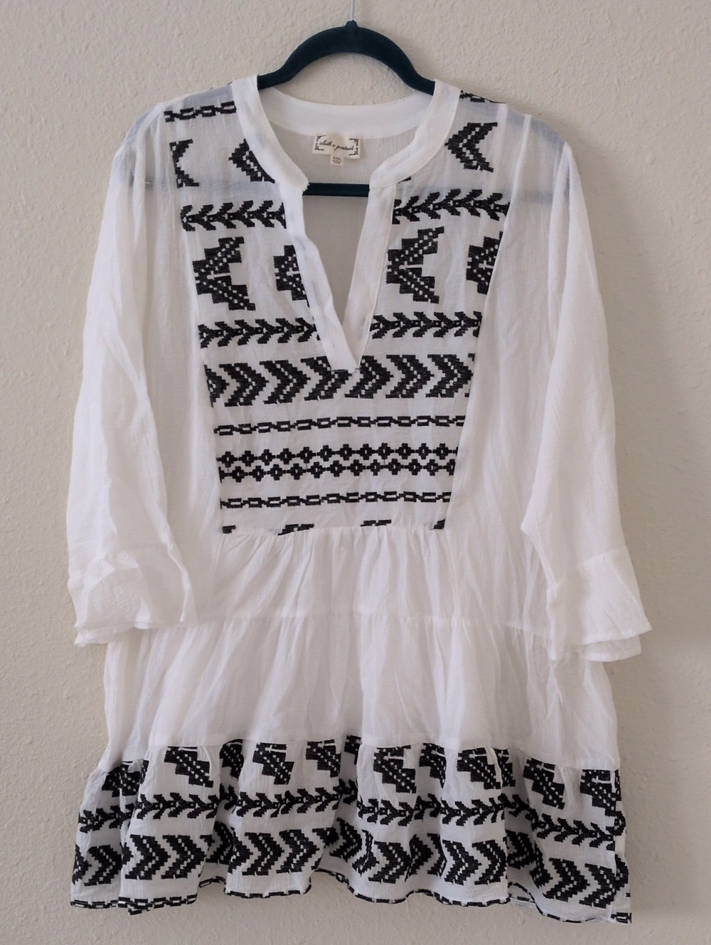 𝅺Cloth & Portrai White Boho Floral Embroidered Long Sleeve Blouse Size XXL
